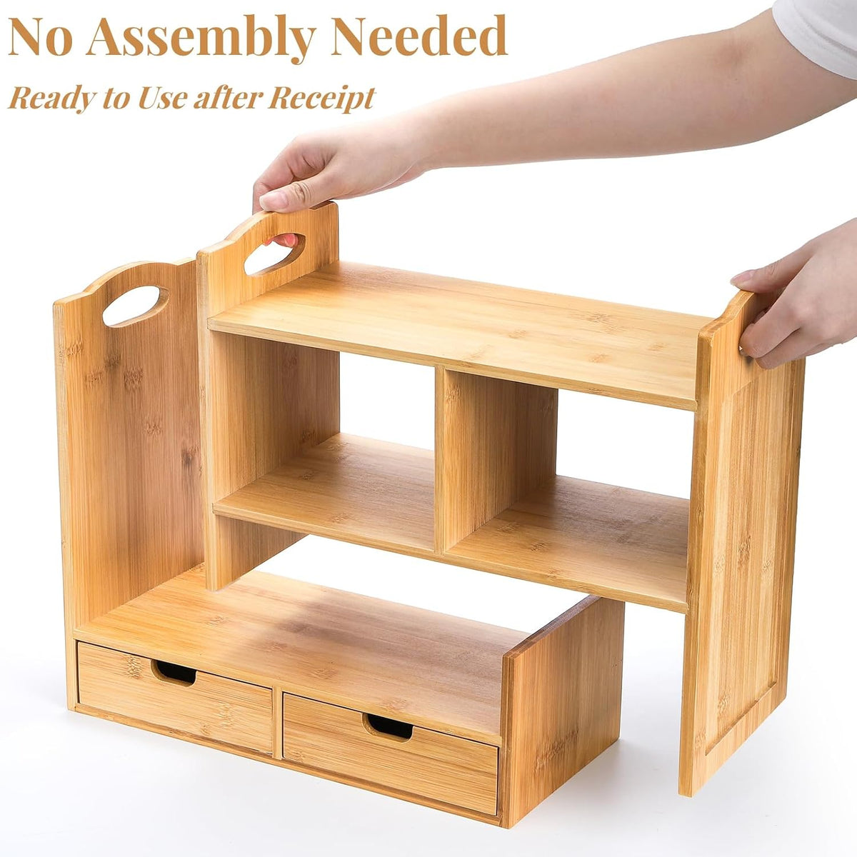 Eorbow Bamboo Desktop Bookshelf, Expandable Counter Bookcase, Storage Shelves...