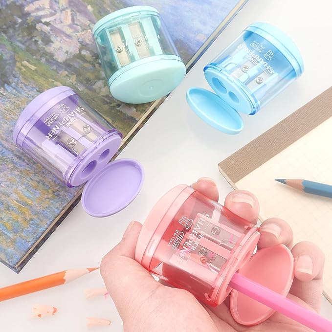 4 Pack Pencil Sharpeners Manual Dual Holes Compact Colored Handheld Pencil - Image 7
