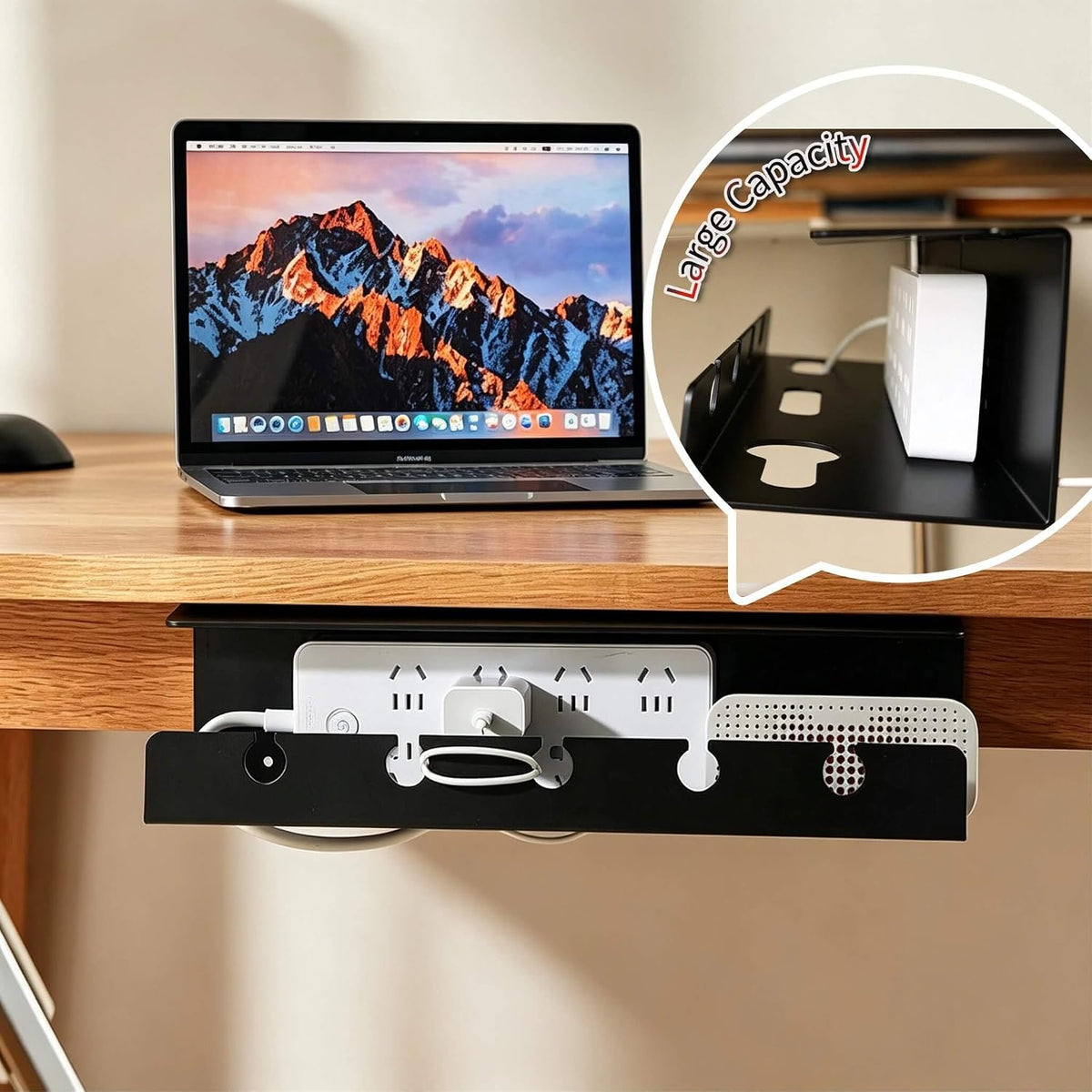 Ovanmexis Under Desk Cable Management Tray, White, No Drill, 2-Pack