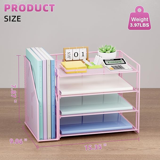 Marbrasse Desk Organizer and Accessories，4-Tier Paper Letter Tray Organizer - Image 3