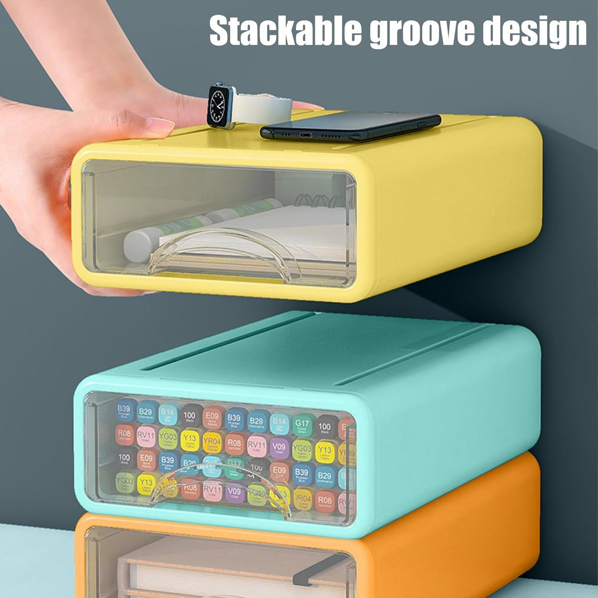 Desk Organizer with Drawers, Stackable Storage Drawers with Compartments Desk...