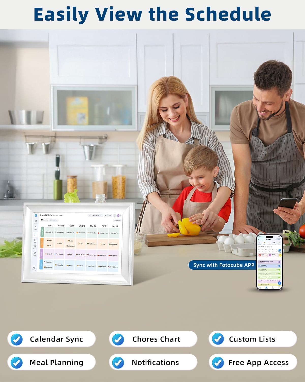 15.6in Digital Calendar for Family, No Subscription, Syncs Google Calendar