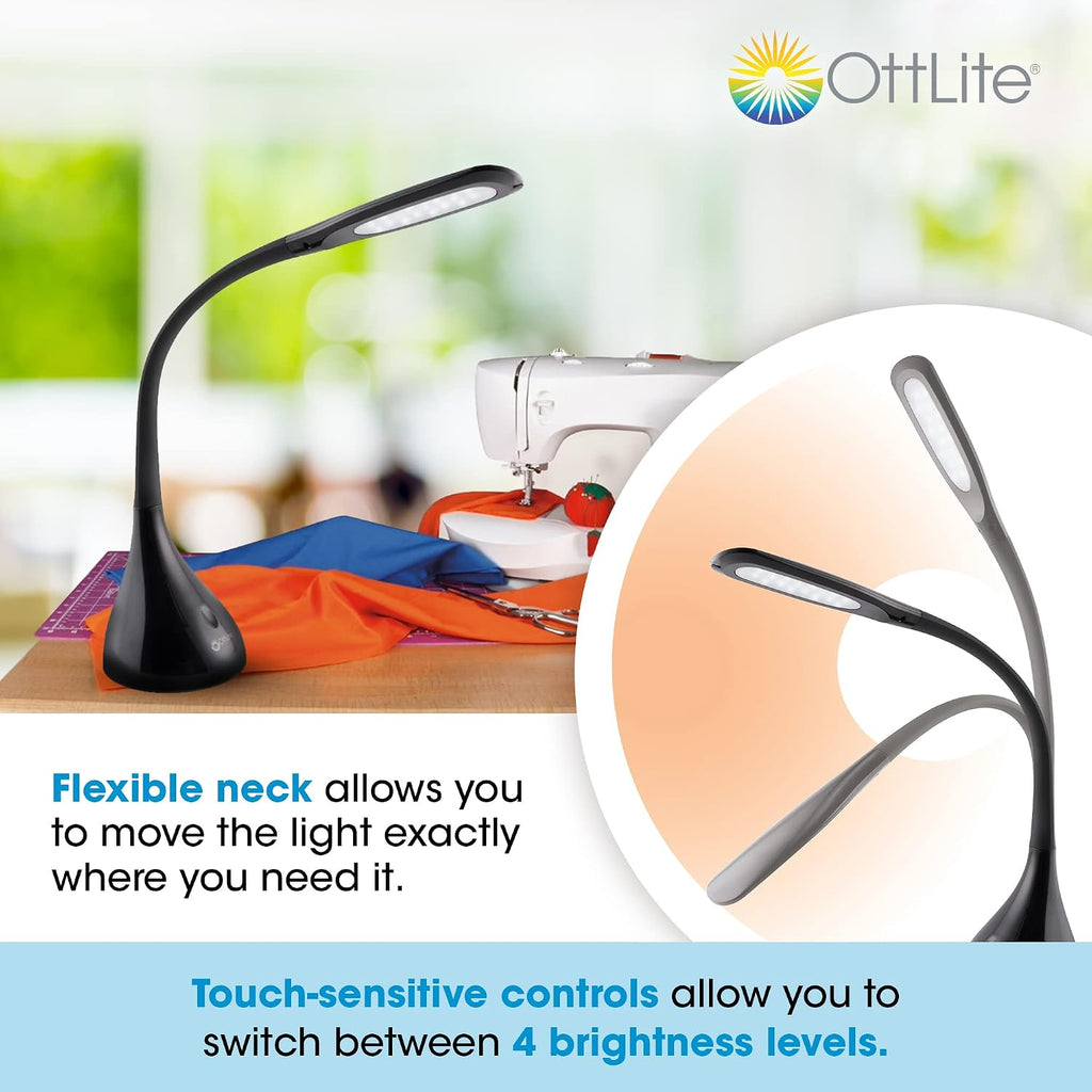ottlite creative curves led desk lamp, black shown in use