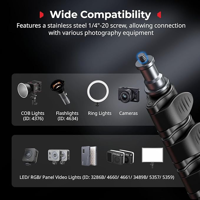 SMALLRIG 74.8"/ 6.23 ft Adjustable Light Stand Photography, Max Load 8.8 lb - Image 2