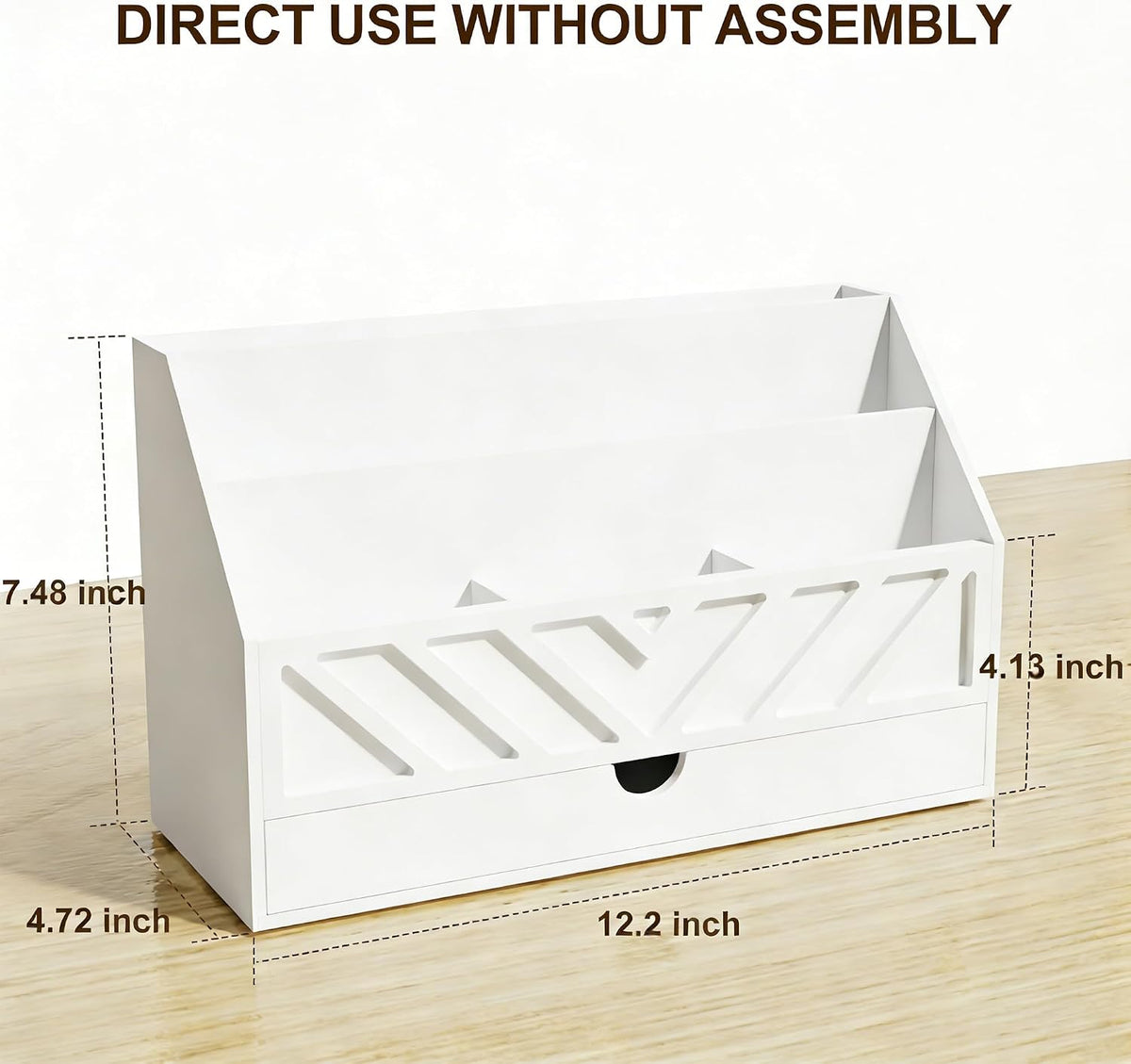 SRIWATANA White Wooden Desk Organizer & Mail Organizer with Drawer