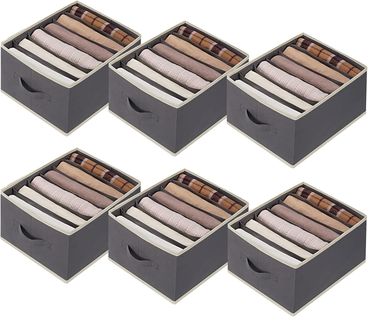 6 Pcs Large Wardrobe Organizer, 6 Grids, Dark Grey