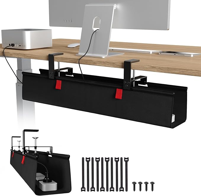 Univivi No Drill Under Desk Cable Management Tray, Clamp/Screw Mount Desk Cable by Univivi
