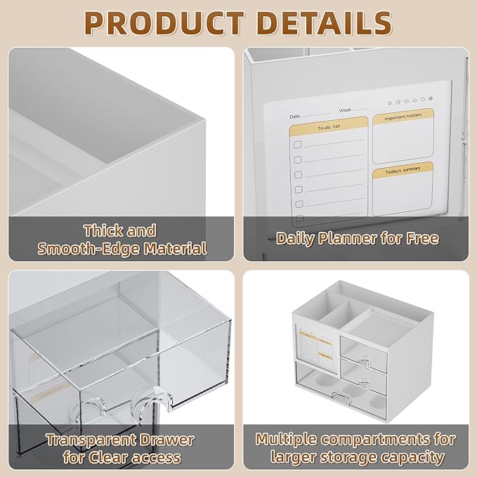 Marbrasse Desk Organizer with 3 Drawer, Desk Organizers and Accessories with 4 - Image 6