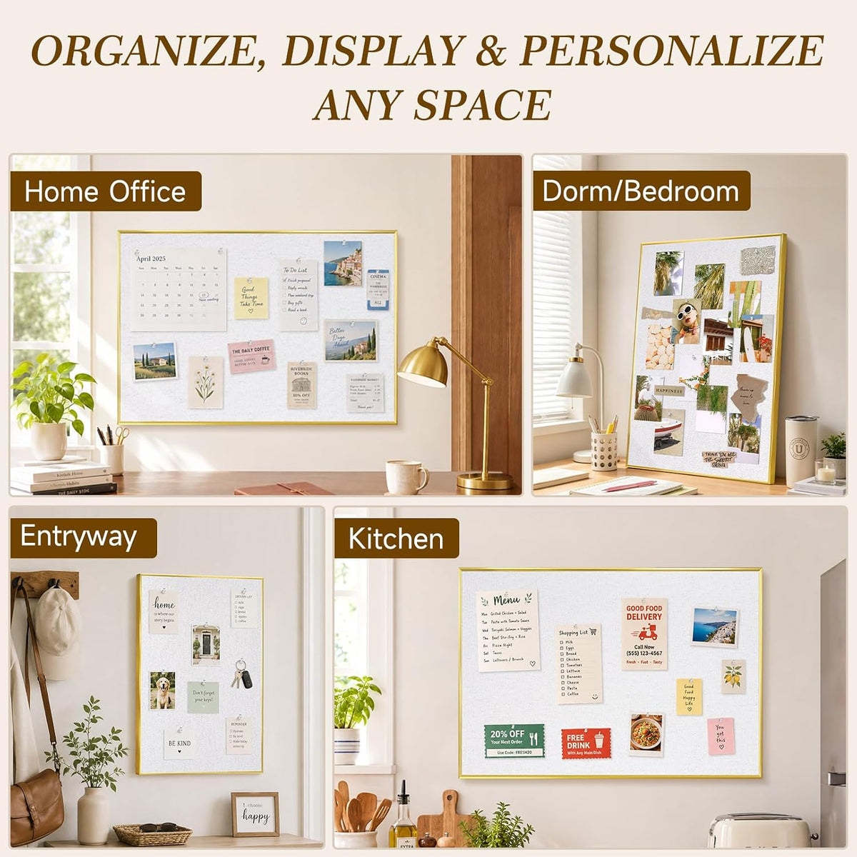 Linen Bulletin Board, 24"x18" Decorative Fabric Pin Board Vision Board