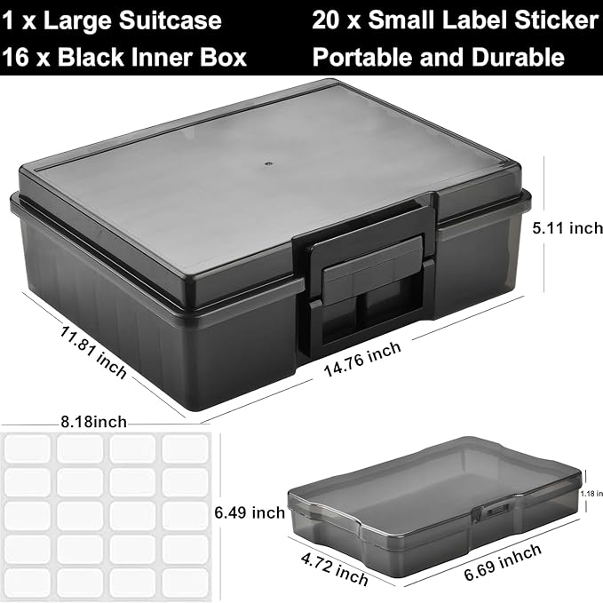 Haundry Photo Storage Box with 16 Inner 4" x 6" Photo Case, Portable Storage - Image 2