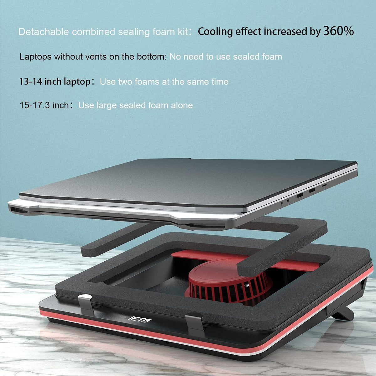 IETS GT500 Powerful Turbo-Fan (5000 RPM) Laptop Cooling Pad with Infinitely V...