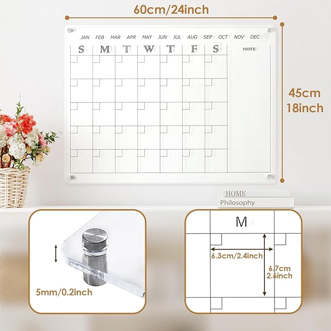 MAKELLO Acrylic Calendar for Wall 24" x 18", 4 Pens, Pen Holder, Wall-Mount - Image 2