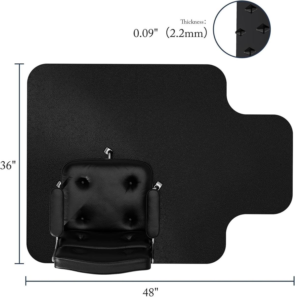Desk Chair Mat for Low Pile Carpets, 36"x48" T-Shape, Black
