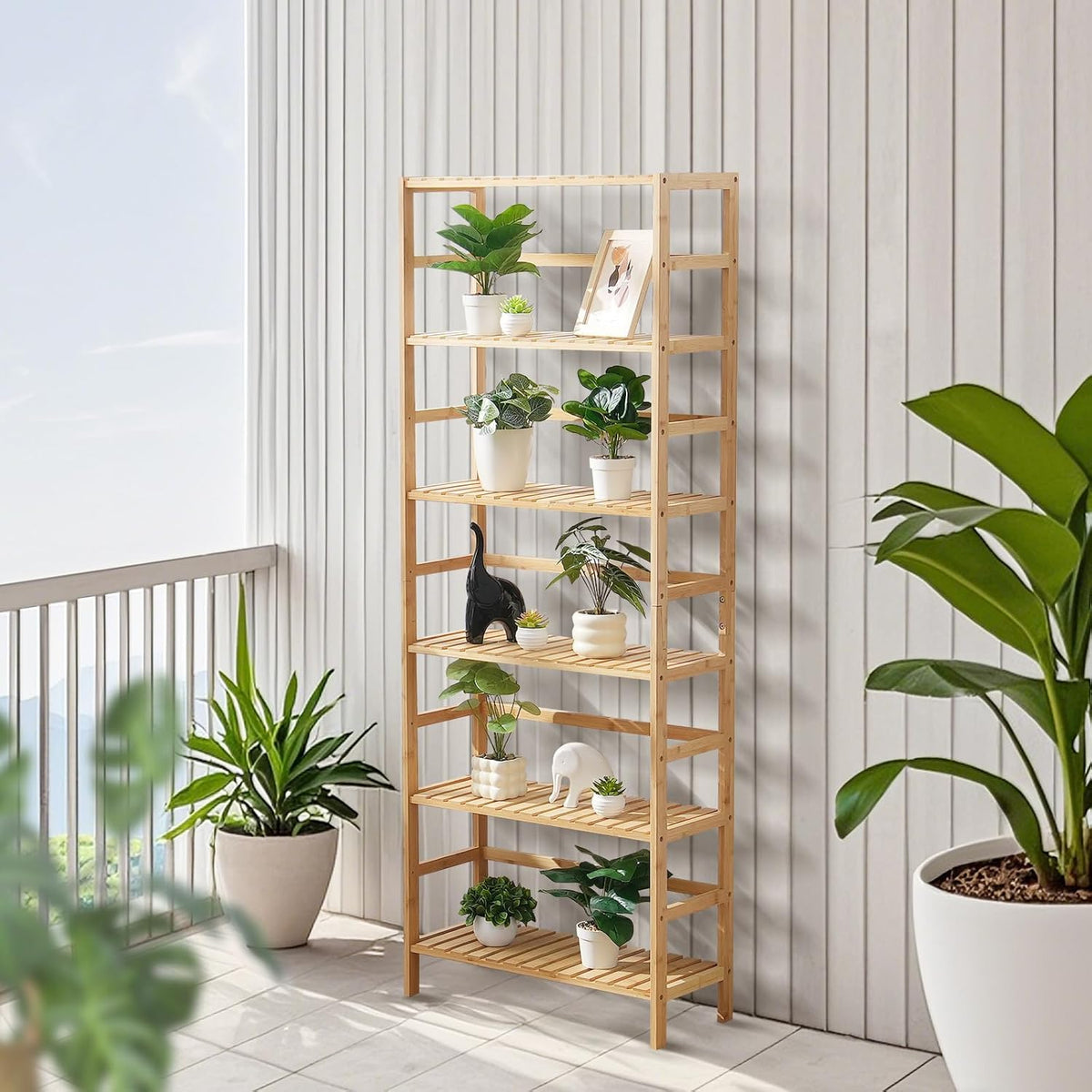 VEVOR 6-Tier Bamboo Shelf, Open Wood Bookshelf, Display Storage Rack Organize...