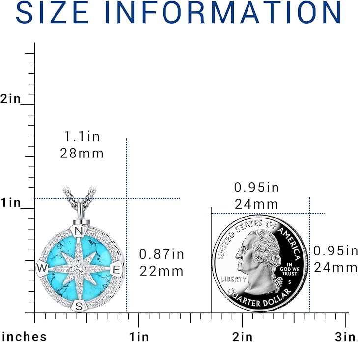 Compass Necklace for Women Men 925 Sterling Silver Pendant Urn Necklaces for - Image 2