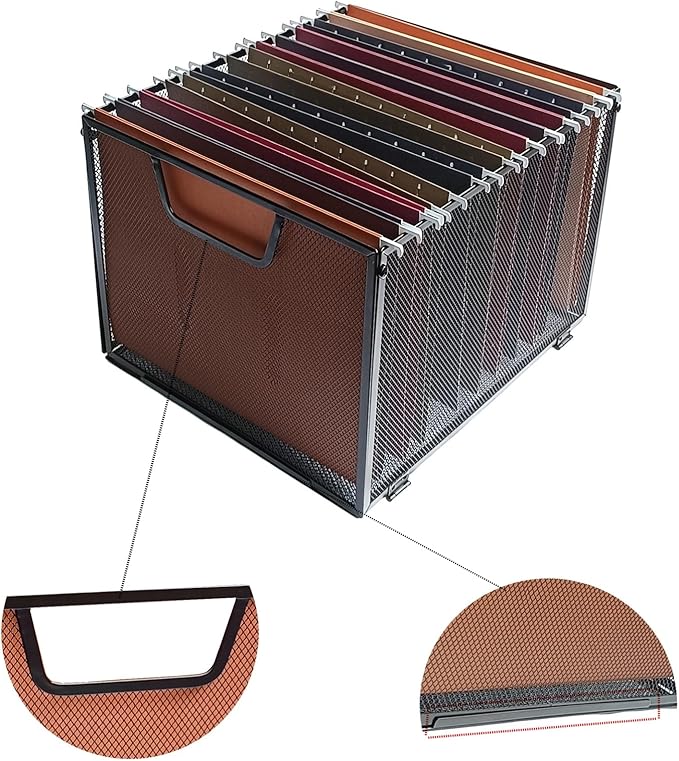 SREGGSIY 2 Pack Metal File Baskets, Hanging File Folder Organizer, Office File - Image 6