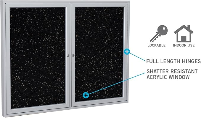 Ghent 36"x24" 1-Door indoor Enclosed Recycled Rubber Bulletin Board, Shatter - Image 4