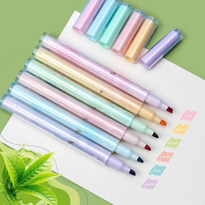 Techjob Aesthetic Highlighters 6 Pack, Chisel Tip, Highlighters Assorted Colors - Image 5