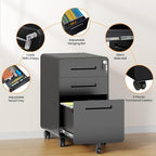 AFAIF 3 Drawer File Cabinet, Fully Assembled Mobile File Cabinets - Image 6