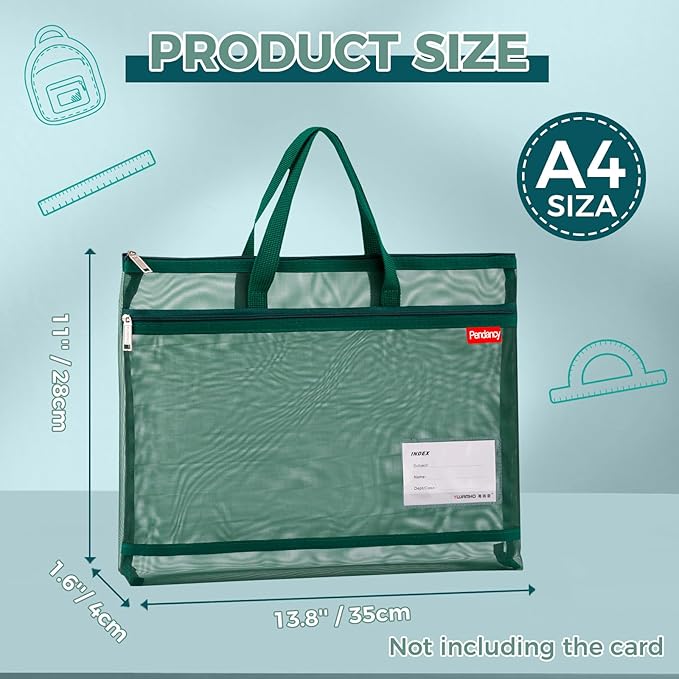 Pendancy Mesh Zipper Pouch A4 Size, Large Double Pocket Lightweight Nylon - Image 2