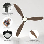 roomratv 52'' modern ceiling fan with light, wide showing dimensions