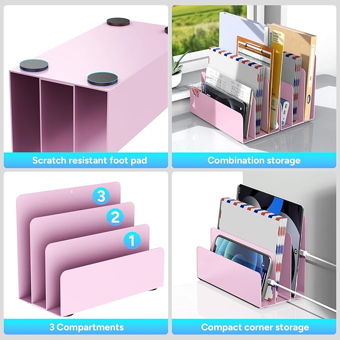 OUTIOE Mail Organizer Countertop, Small Desk File Organizer, Metal File Holder - Image 6