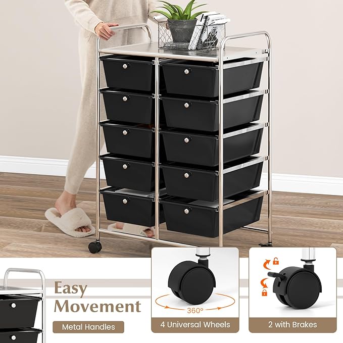 GOFLAME 10-Drawer Rolling Storage Cart, Art Craft Storage Organizer on Wheels - Image 5