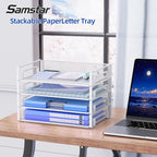 Samstar 4 Pack White Stackable Letter Paper Tray, Desk File Organizer Paper - Image 3