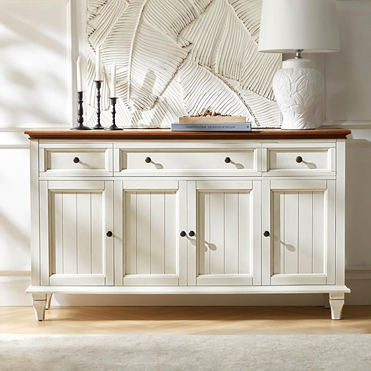 HULALA HOME 58" Sideboard Buffet Cabinet with Storage & Drawers, White
