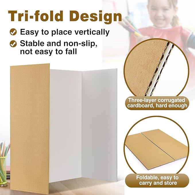 8 PCS Trifold Poster Board- Large 40" x 28" Tri Fold Display Board Hard & Thick - Image 2