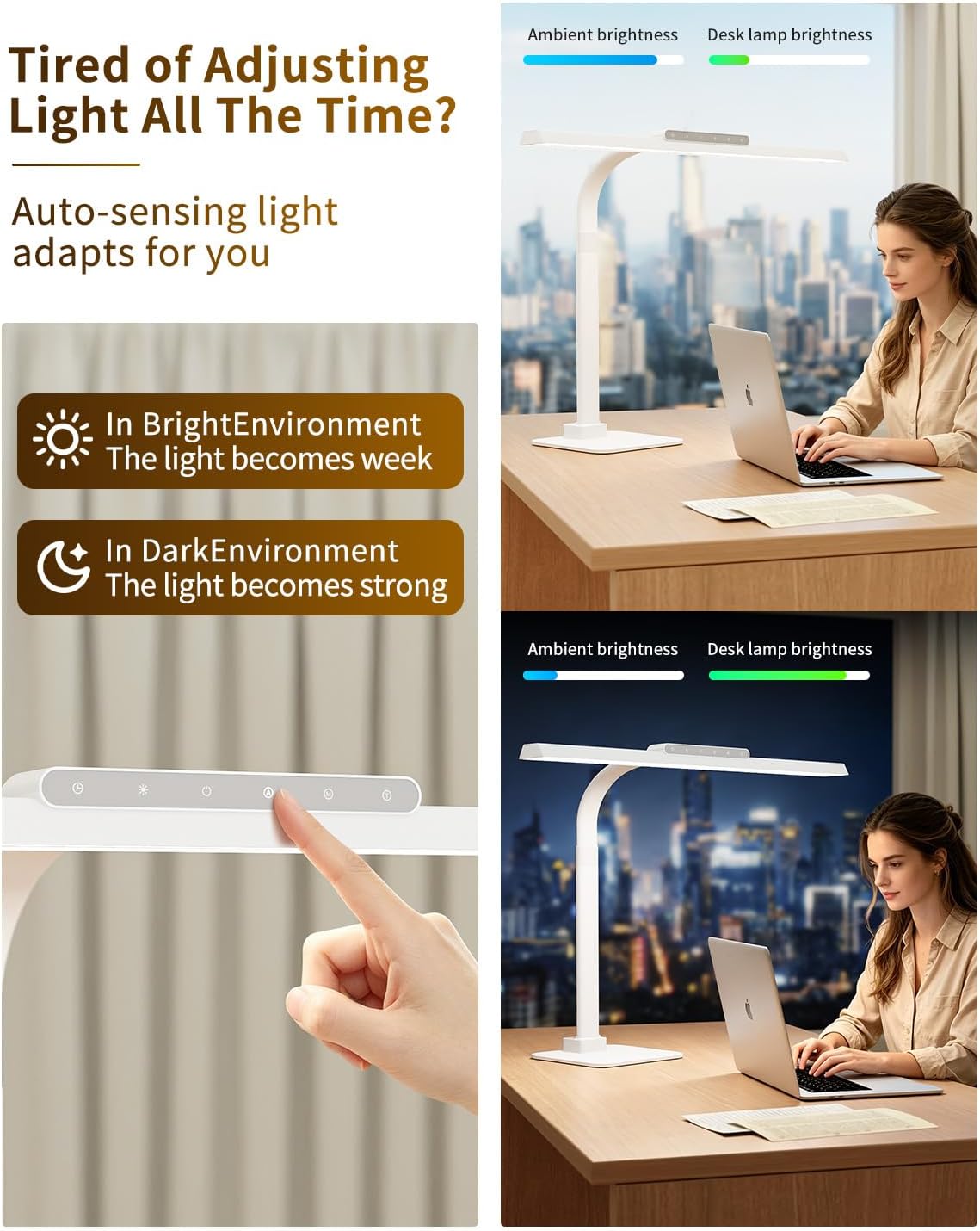 LED Desk Lamp with Base, 24W Super Bright Tall Desk Light for Home Office