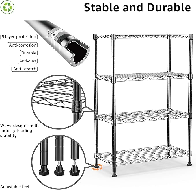 M MZG 1000 lbs Storage Shelving Steel Heavy Duty 4-Tier Utility Shelving Unit - Image 4