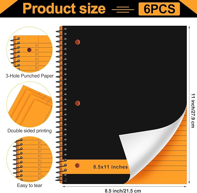 Resurhang 6 Pcs Legal Pad Top Spiral Bound Notebook 70 Sheets Double Sided - Image 2