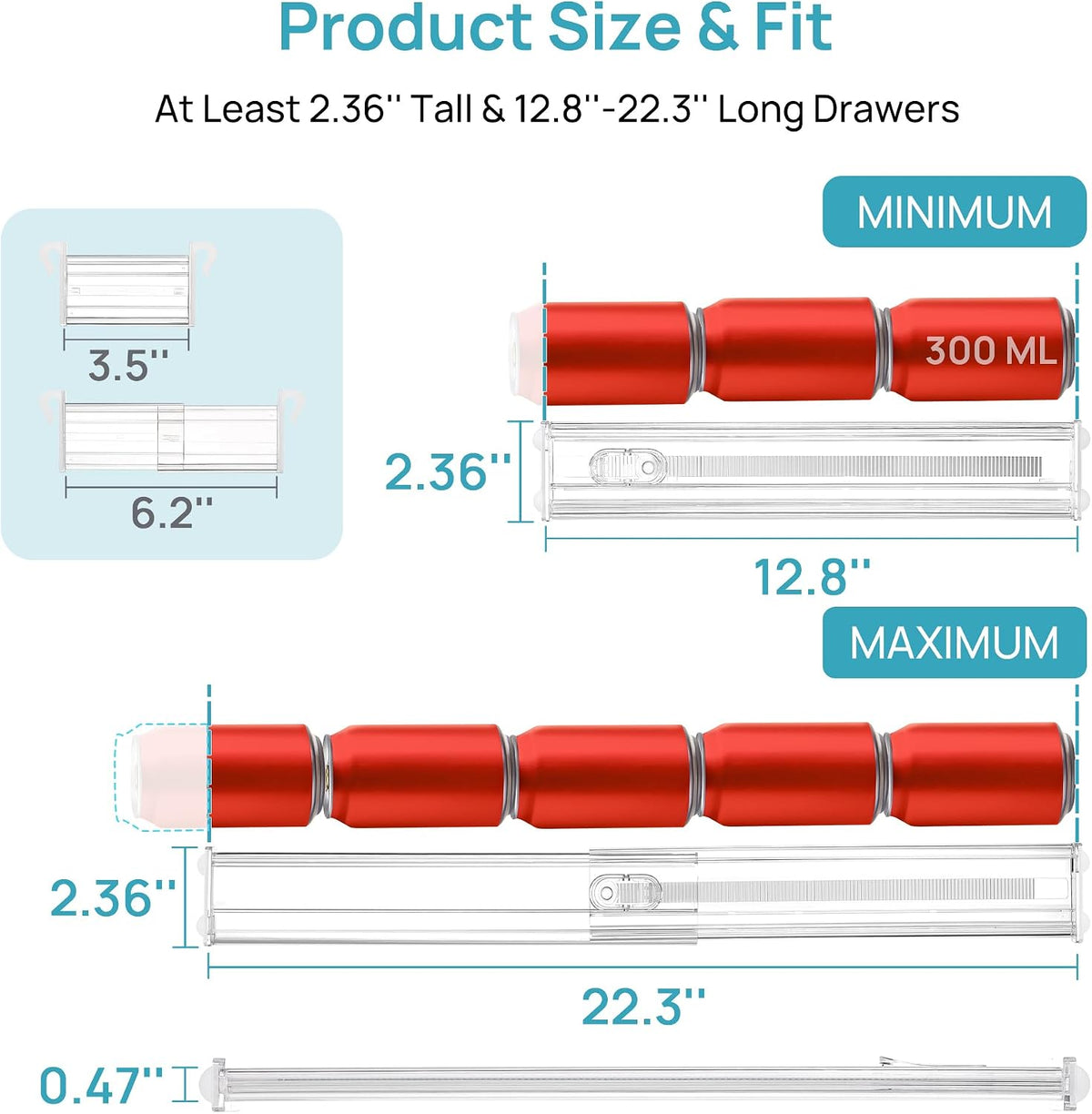 Vtopmart 2.36" Drawer Dividers with Expandable Inserts, 12.8"-22.3&...