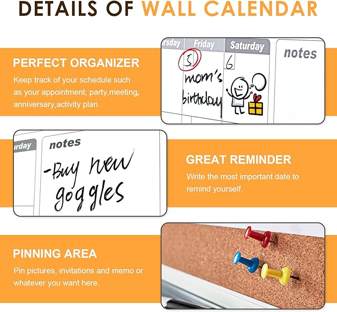 MAKELLO Dry Erase Calendar for Wall 24" x 18", Kitchen and Bedroom - Image 8