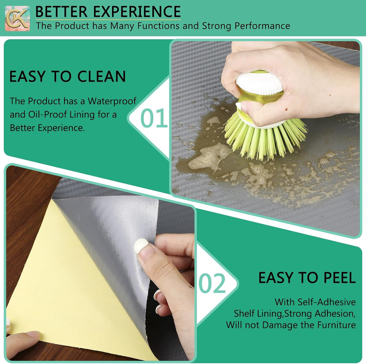 Self-Adhesive Shelf Liner Kitchen Liner, Waterproof Backed Paper Easy Peel an...