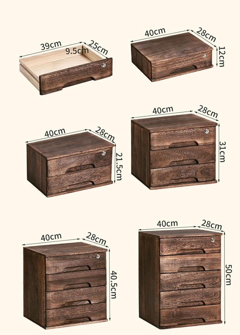Solid Wood Desktop File Cabinet with Lock 3 Drawer Office Storage Box for nizing Documents Flat File,A-3 Layer