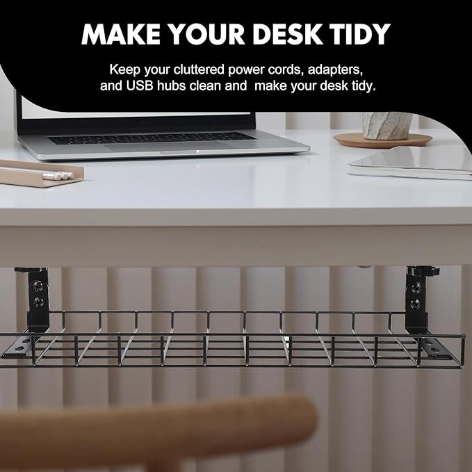 SEWCHICS Under Desk Cable Management Tray Cable Organizer Rack No Drill Black - Image 9