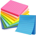 Lined Sticky Notes 3x3 Pack of 8, Bright Colored Super Self Sticky Pads by Infiniko
