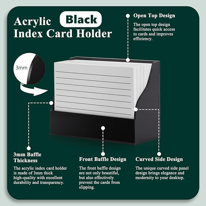 SHIQIKEJIPTY 2 Pack Black Index Card Holder 3 X 5 Note Card Organizer Acrylic - Image 3