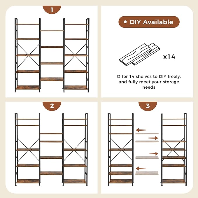 SUPERJARE Triple 5 Tier Bookshelf, Bookcase - Image 5