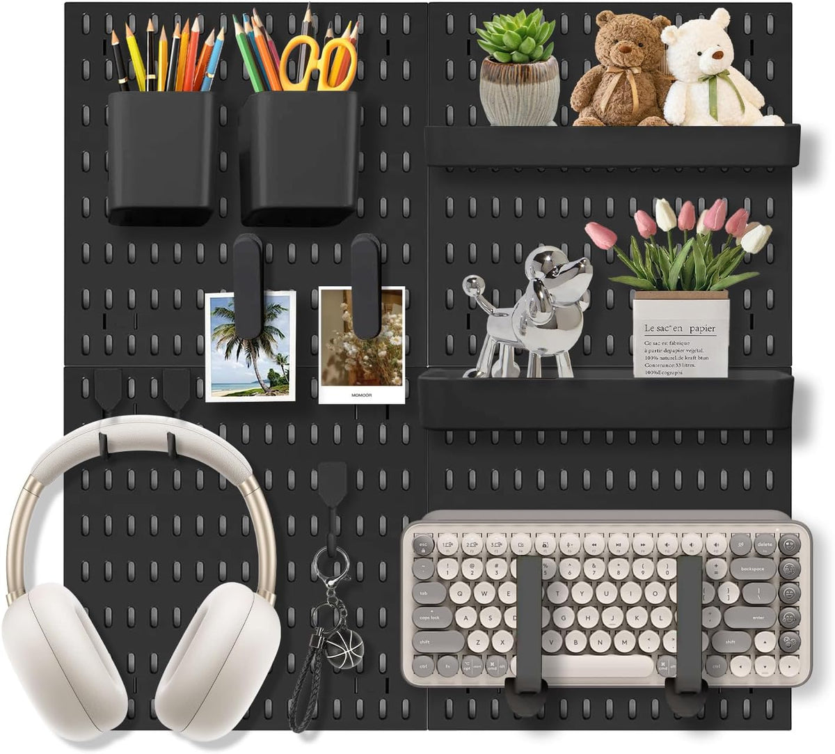 Pegboard Wall Organizer Set – 4 Peg Boards with Hooks & Shelves – Office,...