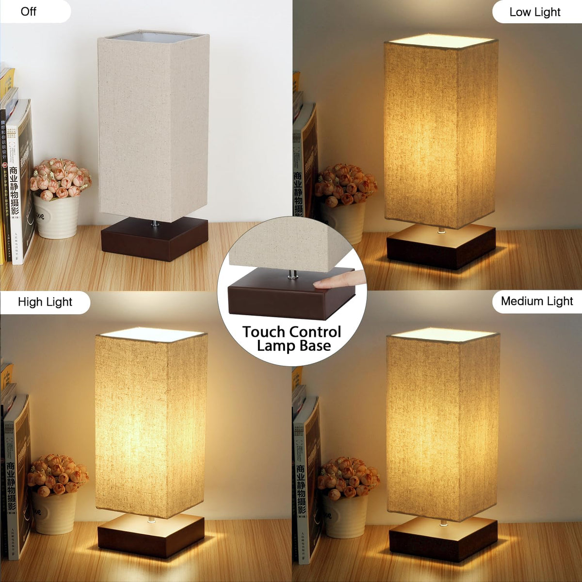 Touch Control Table Lamp Bedside 3 Way Dimmable Touch Desk Lamp Modern Nights...