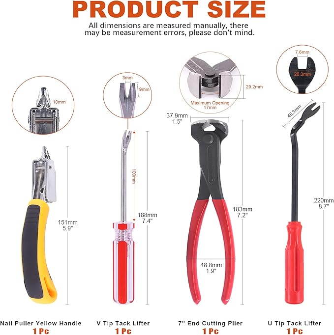 Tanstic 4Pcs Nail Puller and Staple Remover Tool Set, Including 7'' End Cutting - Image 2