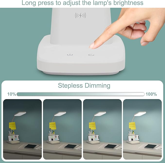 LED Desk Lamp with Wireless Charger, Sailstar White Desk Light with Pen Holder - Image 5