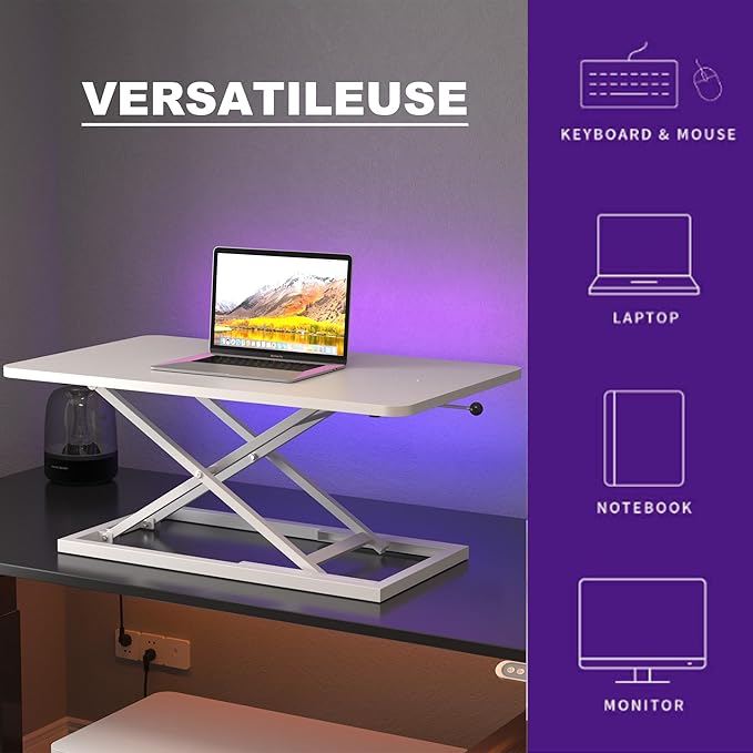 Decoholic White Small Single 24 inch Scissors Lift Keyboard and Mouse Riser - Image 5
