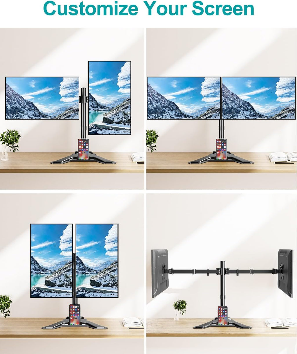 mount pro dual monitor stand, free-standing full motion, front angle view