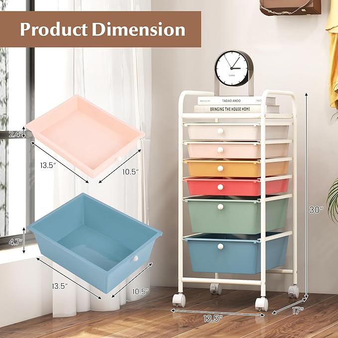 RELAX4LIFE 6-Drawer Rolling Storage Cart - Image 3