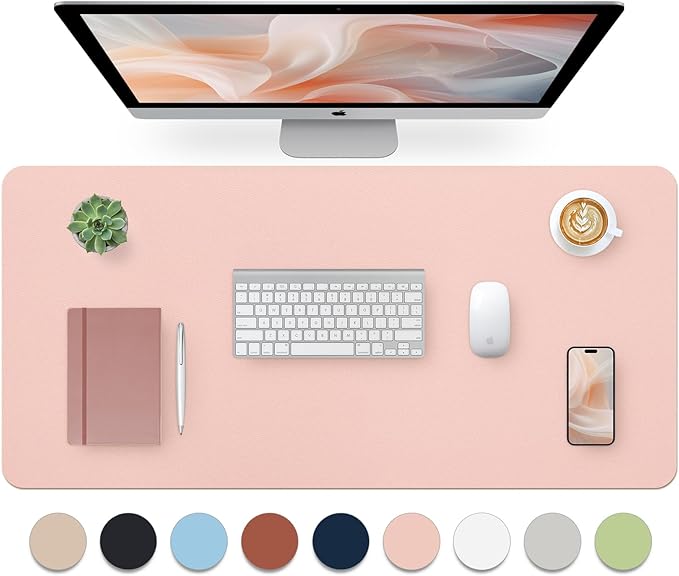 Bloss Pink Desk Mat, Waterproof Non-Slip Leather Desk Pad, Large Mouse pad by Bloss