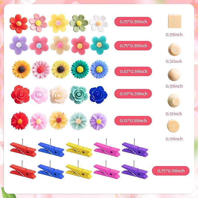 78 Pieces Push Pins Set Cute Thumb Tacks Decorative Flower Push Pins - Image 8